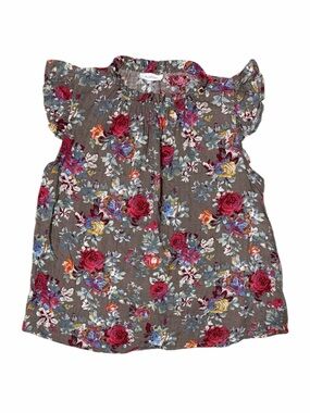 BUCKETLIST Brown Floral Flutter-Sleeve Blouse with Pink & Yellow Flowers